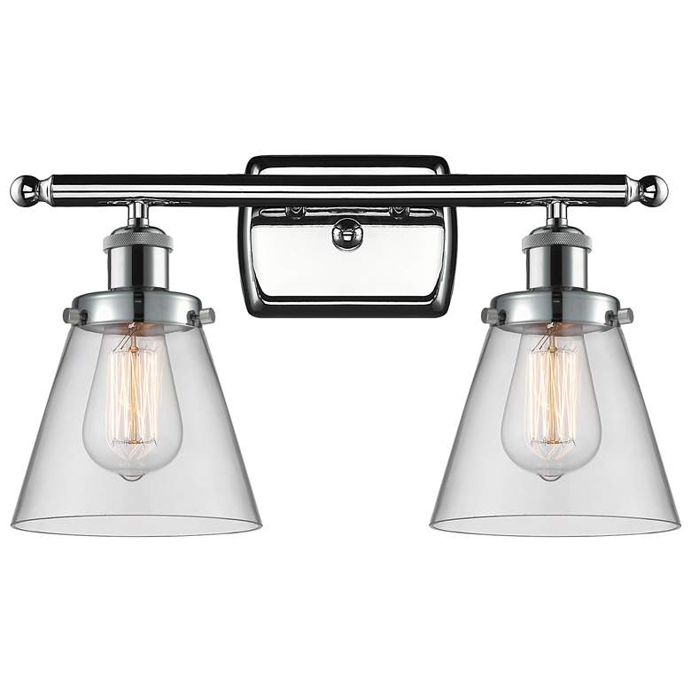 Image 1 Ballston Urban Cone 6" 16"W 2 Light Chrome Bath Light w/ Clear Sh
