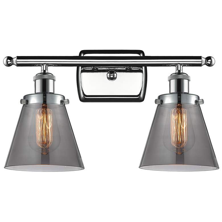 Image 1 Ballston Urban Cone 6" 16"W 2 Light Chrome Bath Light w/ Smoke Sh