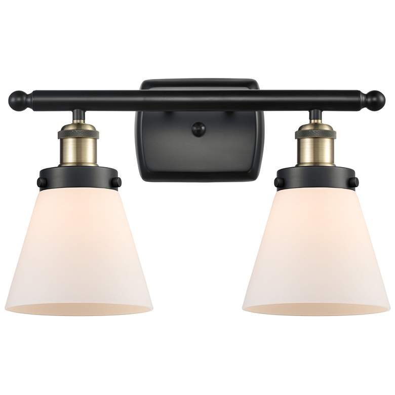 Image 1 Ballston Urban Cone 6" 2 Light 16" Bath Light - Black Brass - Whi