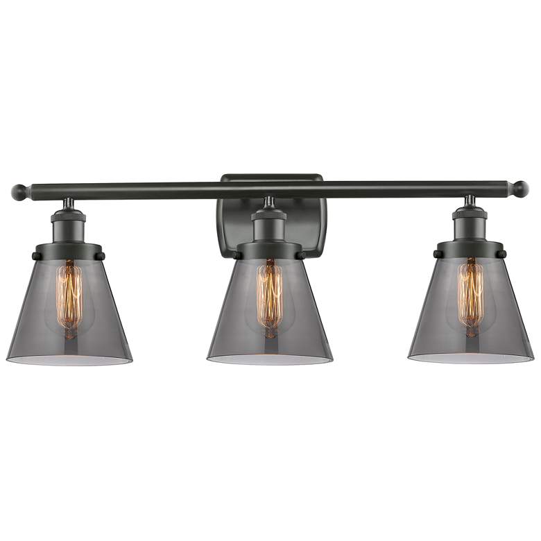 Image 1 Ballston Urban Cone 6" 26"W 3 Light Bronze Bath Light w/ Smoke Sh