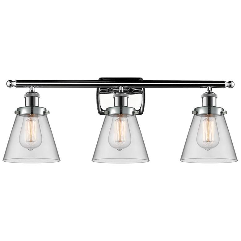 Image 1 Ballston Urban Cone 6" 26"W 3 Light Chrome Bath Light w/ Clear Sh