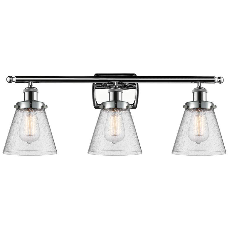 Image 1 Ballston Urban Cone 6" 26"W 3 Light Chrome Bath Light w/ Seedy Sh