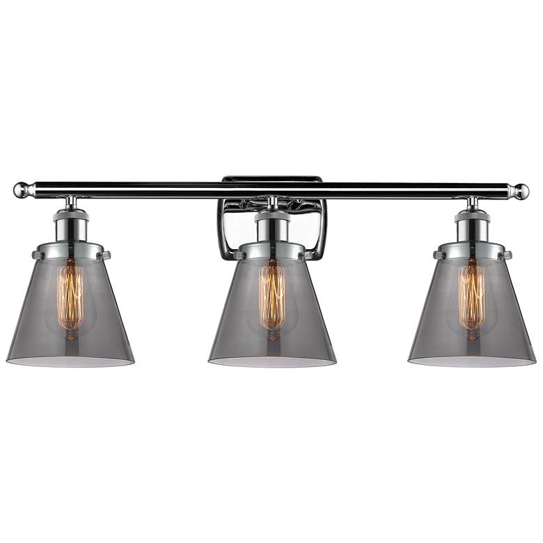 Image 1 Ballston Urban Cone 6" 26"W 3 Light Chrome Bath Light w/ Smoke Sh