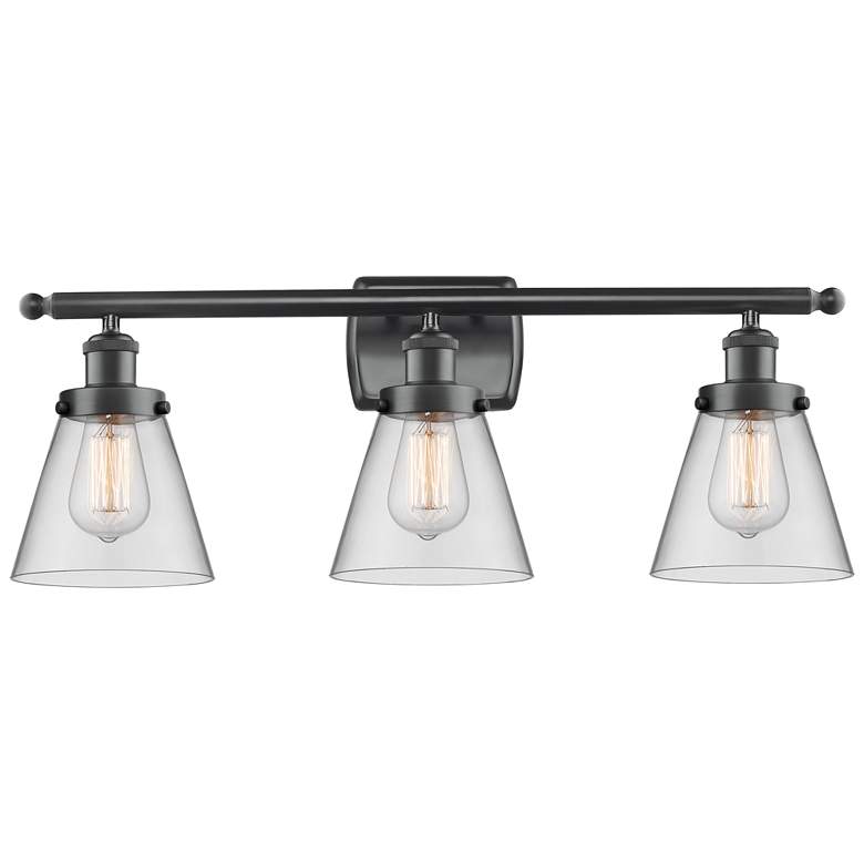 Image 1 Ballston Urban Cone 6" 26"W 3 Light Matte Black Bath Light w/ Cle