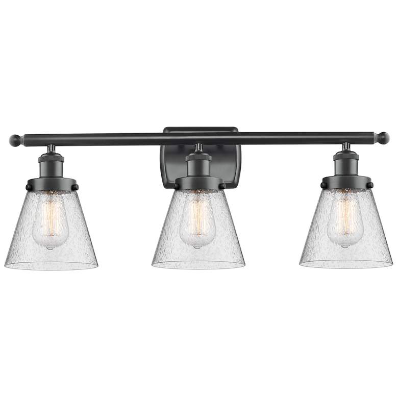 Image 1 Ballston Urban Cone 6" 26"W 3 Light Matte Black Bath Light w/ See