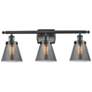 1_Ballston Urban Cone 6" 26"W 3 Light Matte Black Bath Light w/ Smo