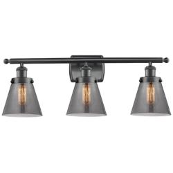 Ballston Urban Cone 6" 26"W 3 Light Matte Black Bath Light w/ Smo