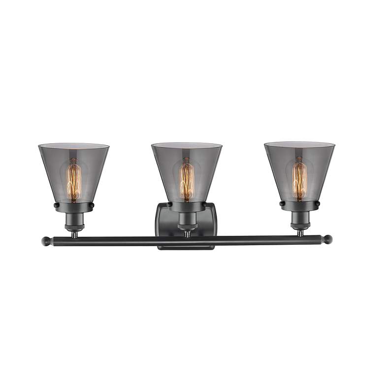 Image 2 Ballston Urban Cone 6" 26"W 3 Light Matte Black Bath Light w/ Smo more views