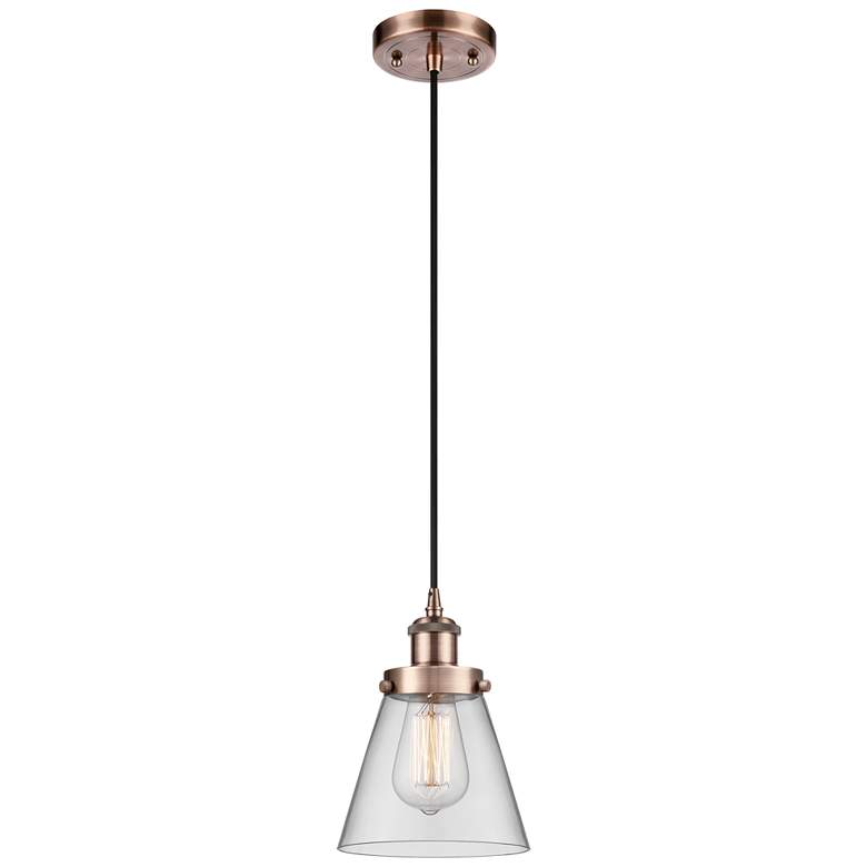 Image 1 Ballston Urban Cone 6" Antique Copper Corded Mini Pendant w/ Clear Sha