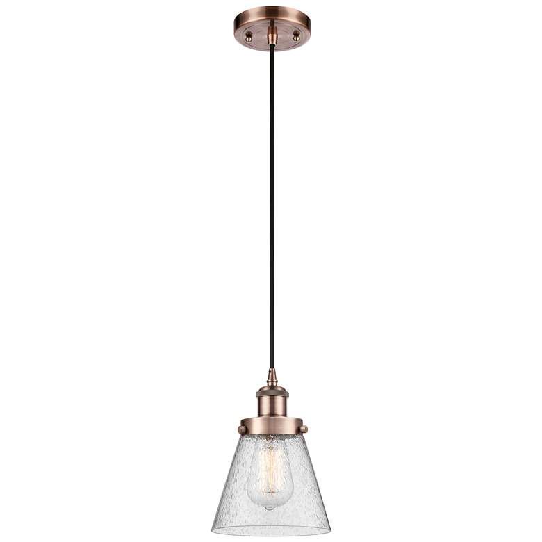 Image 1 Ballston Urban Cone 6" Antique Copper Corded Mini Pendant w/ Seedy Sha