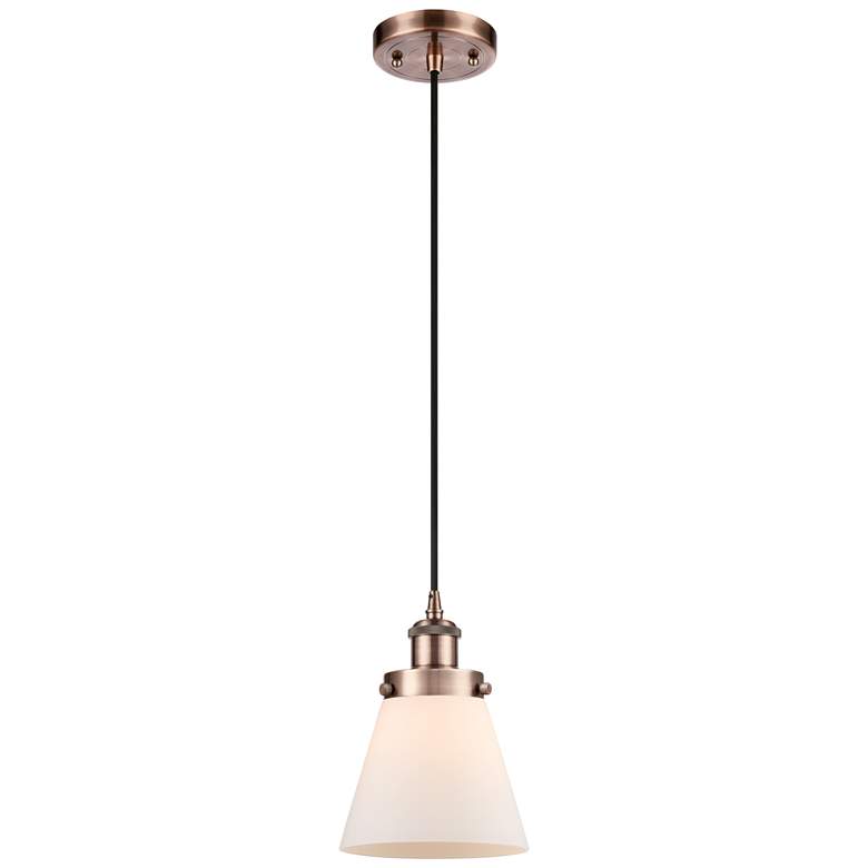 Image 1 Ballston Urban Cone 6" Antique Copper Corded Mini Pendant w/ White Sha
