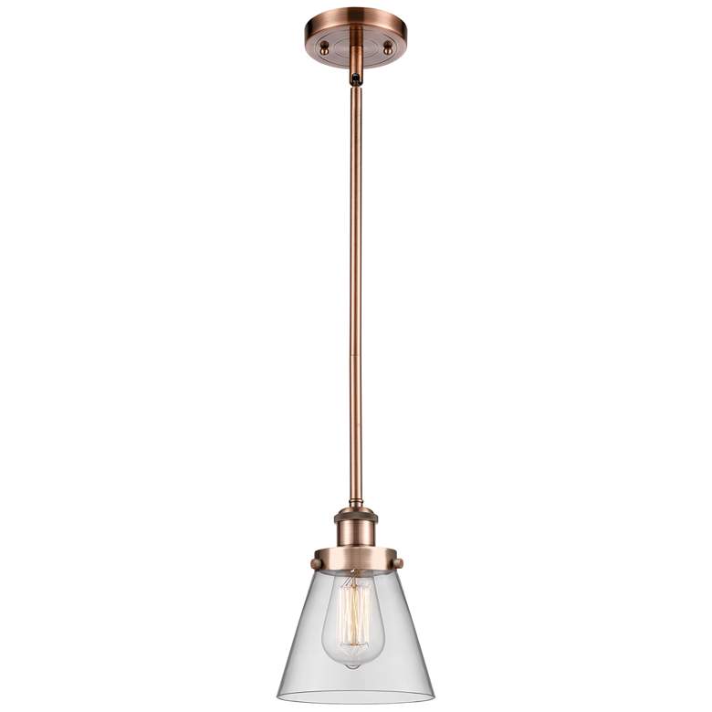 Image 1 Ballston Urban Cone 6" Antique Copper Stemmed Mini Pendant w/ Clear Sh