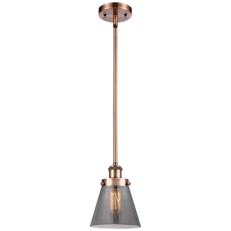 Image 1 Ballston Urban Cone 6" Antique Copper Stemmed Mini Pendant w/ Smoke Sh