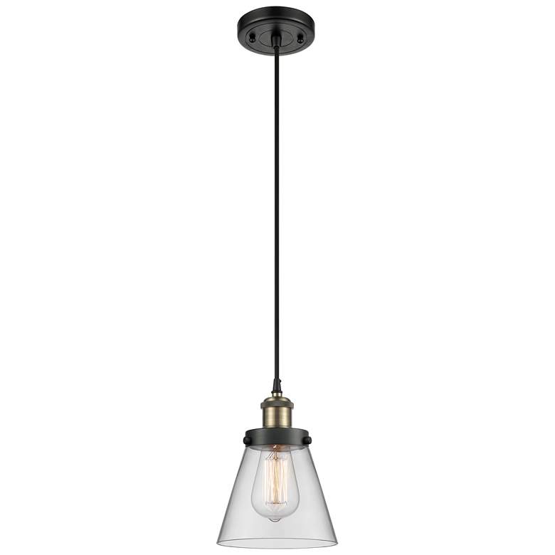 Image 1 Ballston Urban Cone 6" Black Brass Corded Mini Pendant w/ Clear Shade