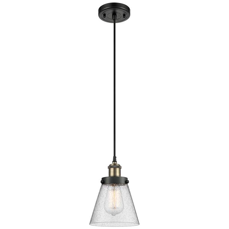 Image 1 Ballston Urban Cone 6" Black Brass Corded Mini Pendant w/ Seedy Shade