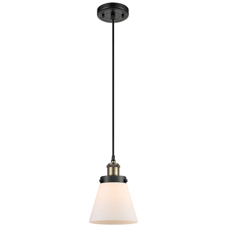 Image 1 Ballston Urban Cone 6" Black Brass Corded Mini Pendant w/ White Shade