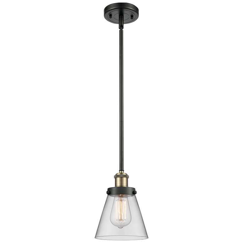 Image 1 Ballston Urban Cone 6" Black Brass Stemmed Mini Pendant w/ Clear Shade