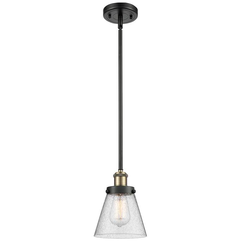 Image 1 Ballston Urban Cone 6" Black Brass Stemmed Mini Pendant w/ Seedy Shade