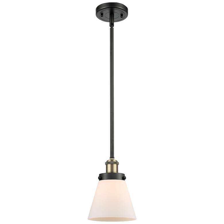 Image 1 Ballston Urban Cone 6" Black Brass Stemmed Mini Pendant w/ White Shade
