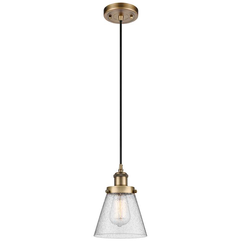 Image 1 Ballston Urban Cone 6" Brushed Brass Corded Mini Pendant w/ Seedy Shad