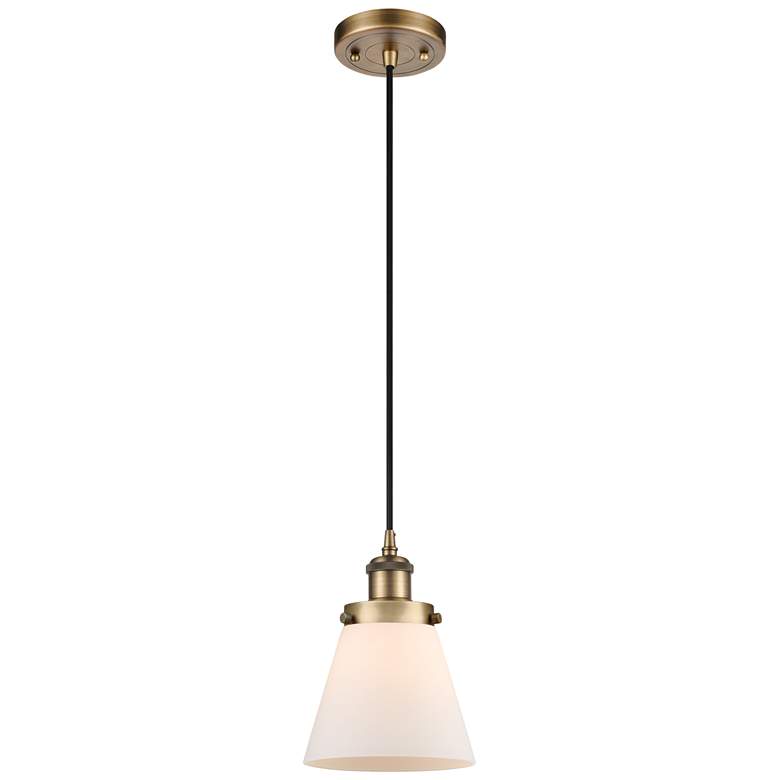 Image 1 Ballston Urban Cone 6" Brushed Brass Corded Mini Pendant w/ White Shad