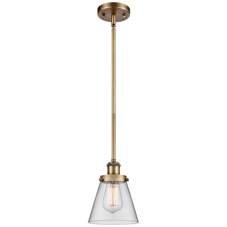 Image 1 Ballston Urban Cone 6" Brushed Brass Stemmed Mini Pendant w/ Clear Sha