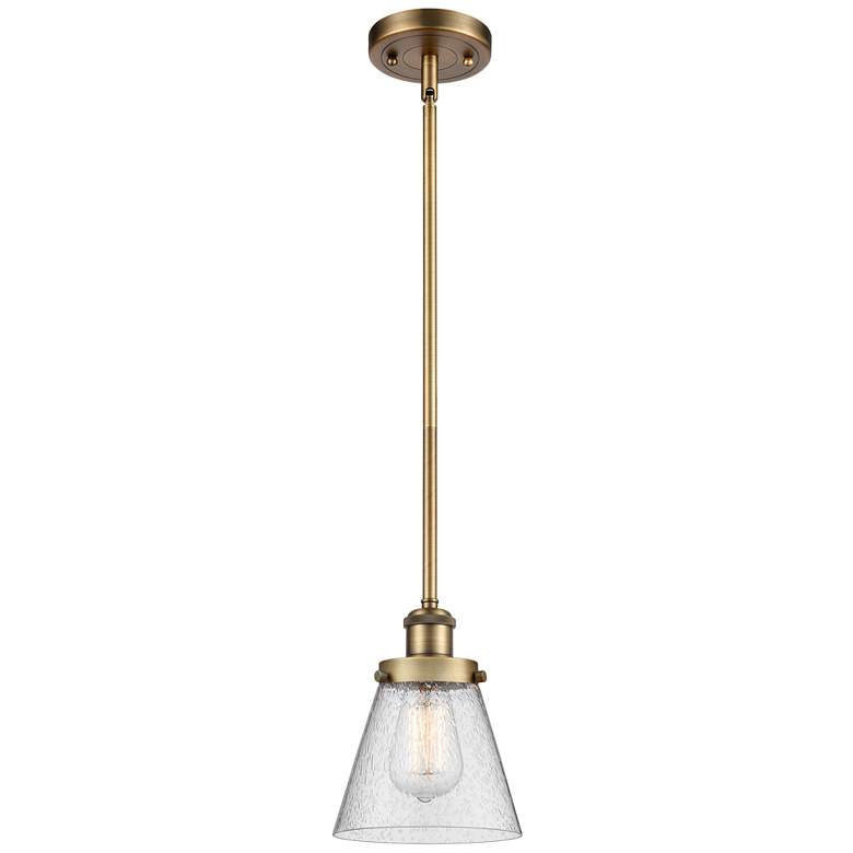 Image 1 Ballston Urban Cone 6" Brushed Brass Stemmed Mini Pendant w/ Seedy Sha