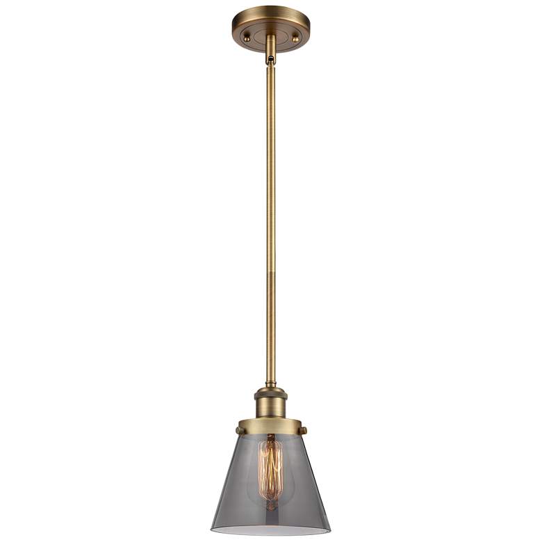 Image 1 Ballston Urban Cone 6" Brushed Brass Stemmed Mini Pendant w/ Smoke Sha