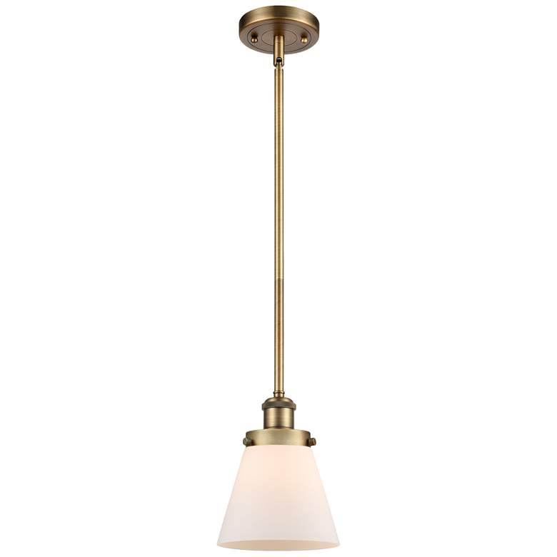 Image 1 Ballston Urban Cone 6" Brushed Brass Stemmed Mini Pendant w/ White Sha