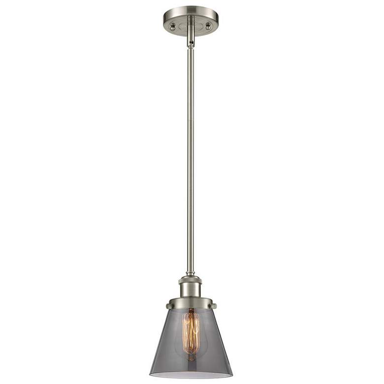 Image 1 Ballston Urban Cone 6" Brushed Nickel Stemmed Mini Pendant w/ Smoke Sh
