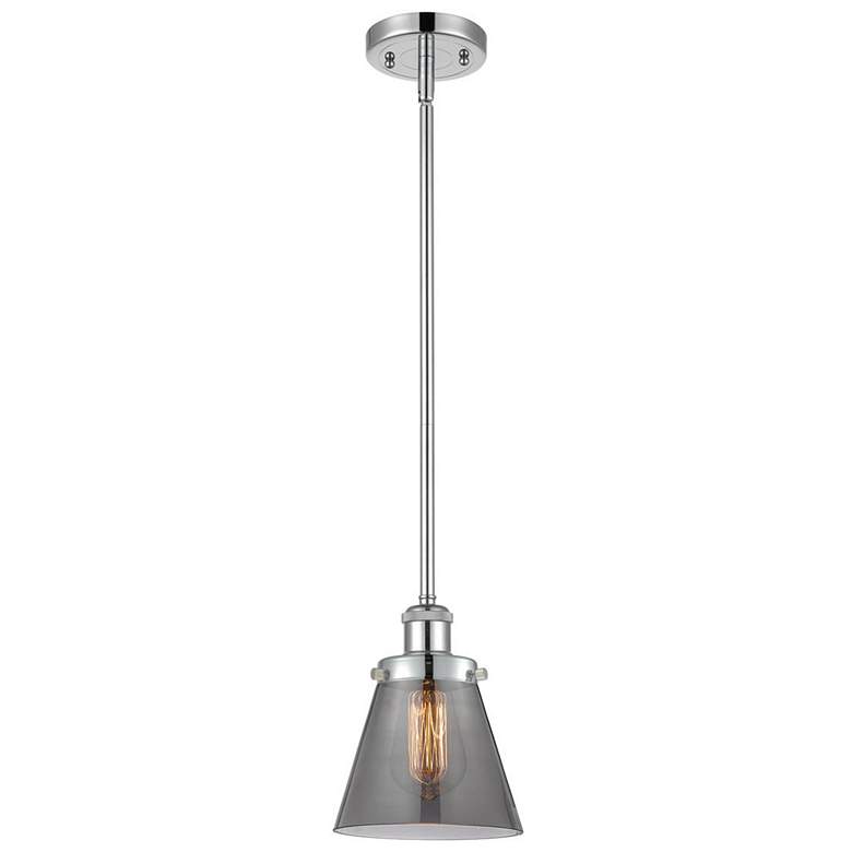 Image 1 Ballston Urban Cone 6" Chrome Stemmed Mini Pendant w/ Smoke Shade