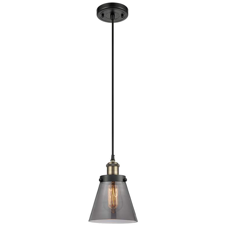 Image 1 Ballston Urban Cone 6" LED Mini Pendant - Black Brass - Plated Smoke