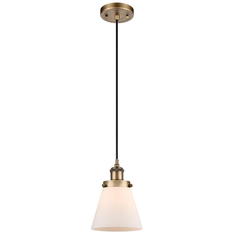 Image 1 Ballston Urban Cone 6" LED Mini Pendant - Brushed Brass - Matte White