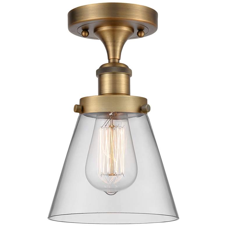 Image 1 Ballston Urban Cone 6" LED Semi-Flush Mount - Brushed Brass - Clear S