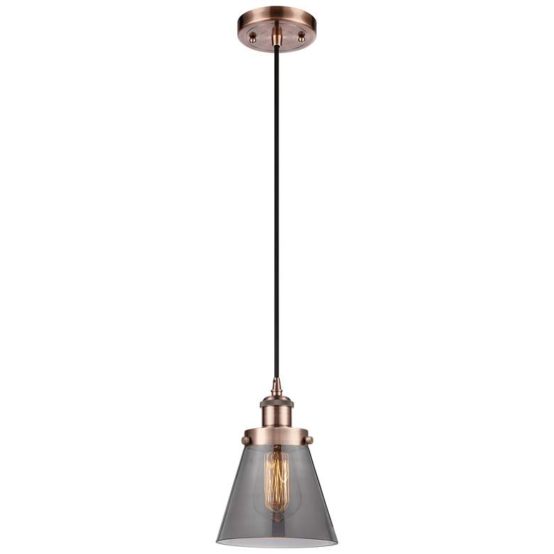 Image 1 Ballston Urban Cone 6" Mini Pendant - Antique Copper - Plated Smoke Sh