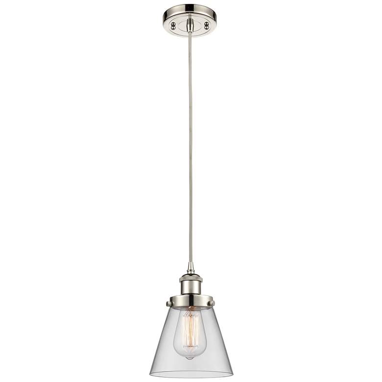 Image 1 Ballston Urban Cone 6" Mini Pendant - Polished Nickel - Clear Shade