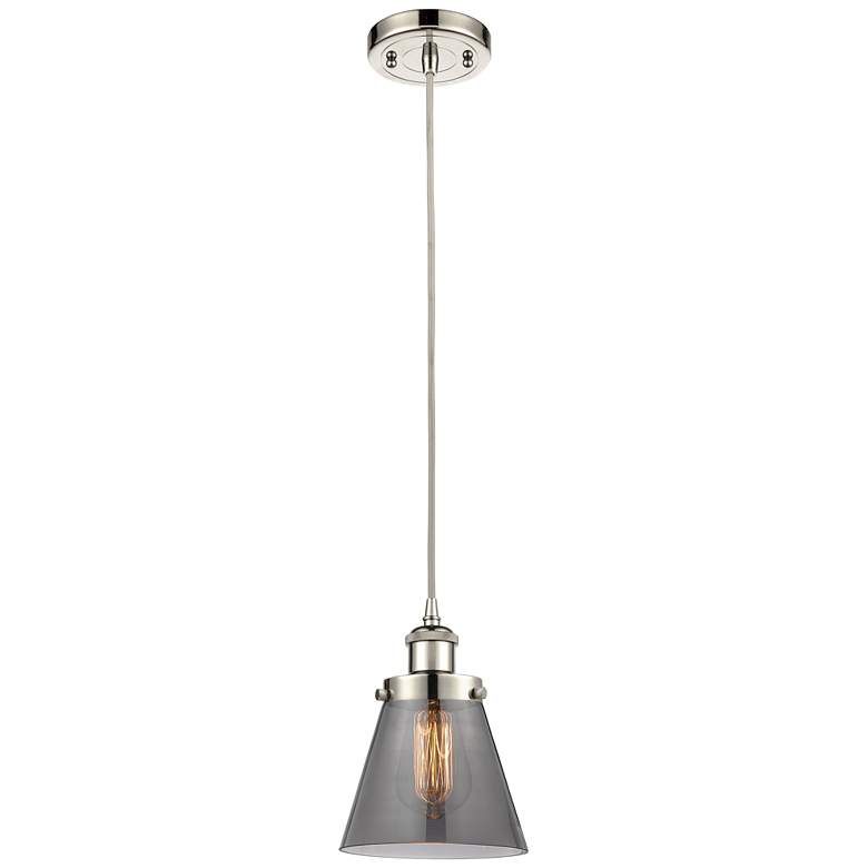 Image 1 Ballston Urban Cone 6" Mini Pendant - Polished Nickel - Plated Smoke S