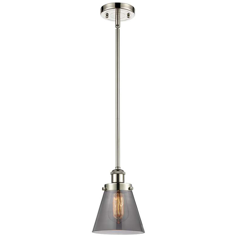 Image 1 Ballston Urban Cone 6" Polished Nickel Stemmed Mini Pendant w/ Smoke S