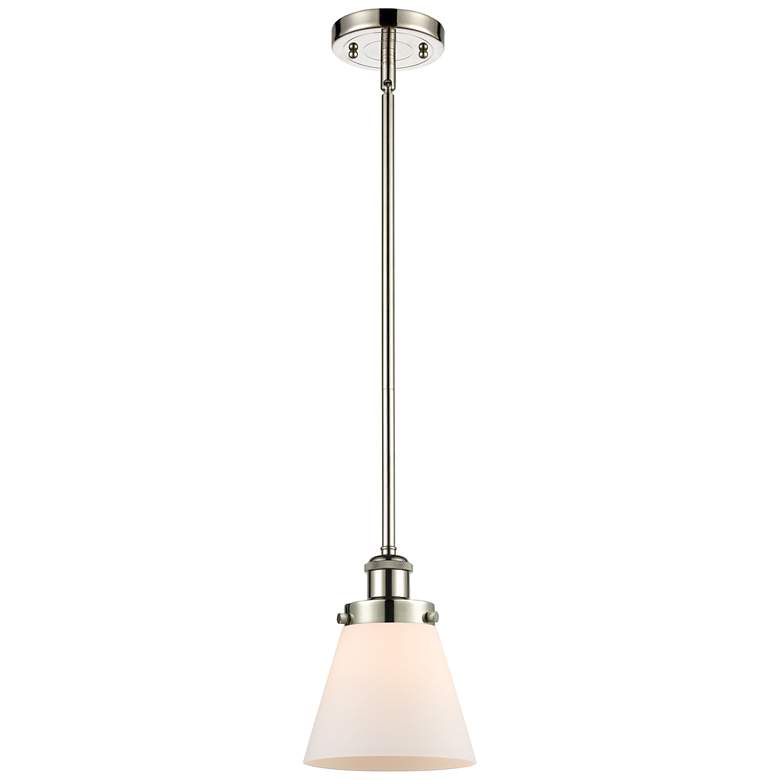 Image 1 Ballston Urban Cone 6" Polished Nickel Stemmed Mini Pendant w/ White S