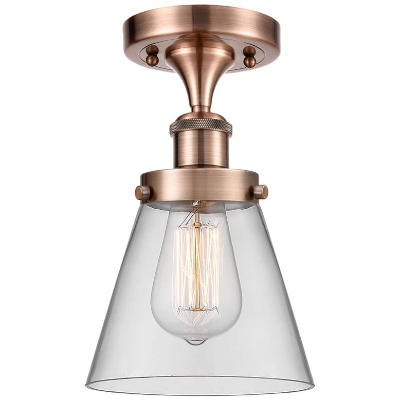 Image 1 Ballston Urban Cone 6" Semi-Flush Mount - Antique Copper - Clear Shad
