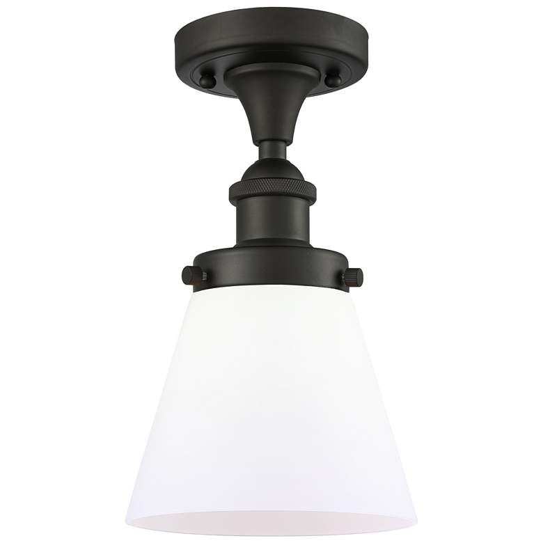 Image 1 Ballston Urban Cone 6"W Oiled Bronze Semi.Flush Mount w/ Matte White S