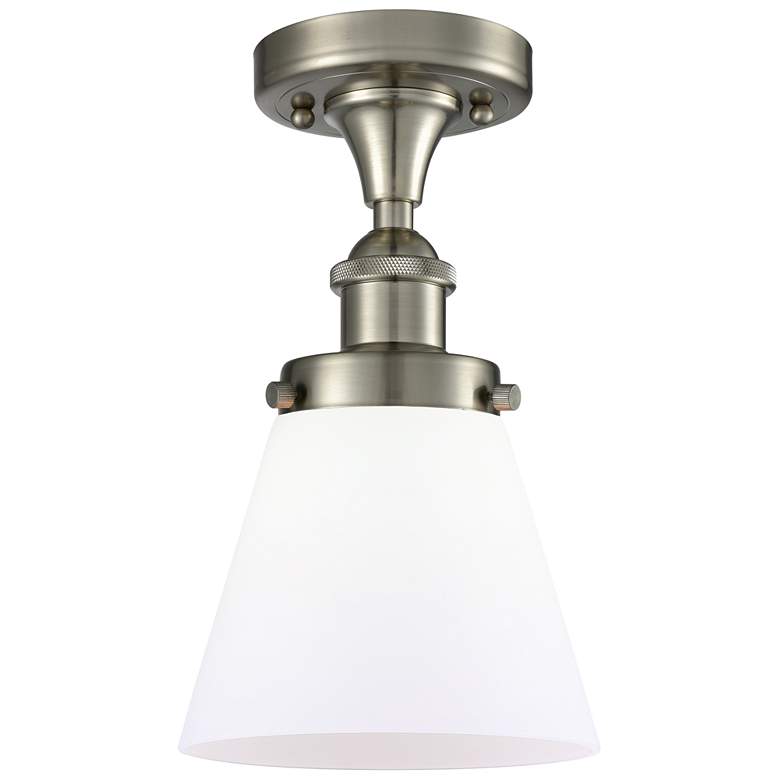 Image 1 Ballston Urban Cone 6"W Satin Nickel Semi.Flush Mount w/ Matte White S