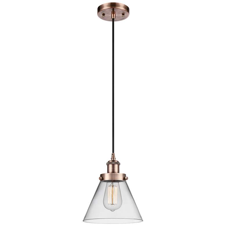 Image 1 Ballston Urban Cone 8" Antique Copper Corded Mini Pendant w/ Clear Sha