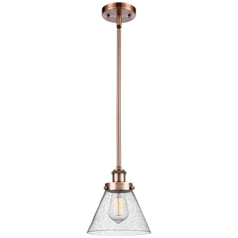 Image 1 Ballston Urban Cone 8" Antique Copper Stemmed Mini Pendant w/ Seedy Sh