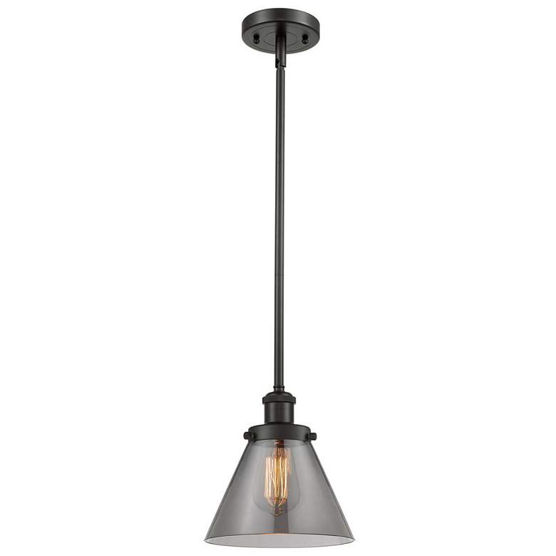 Image 1 Ballston Urban Cone 8" Bronze Stemmed Mini Pendant w/ Smoke Shade