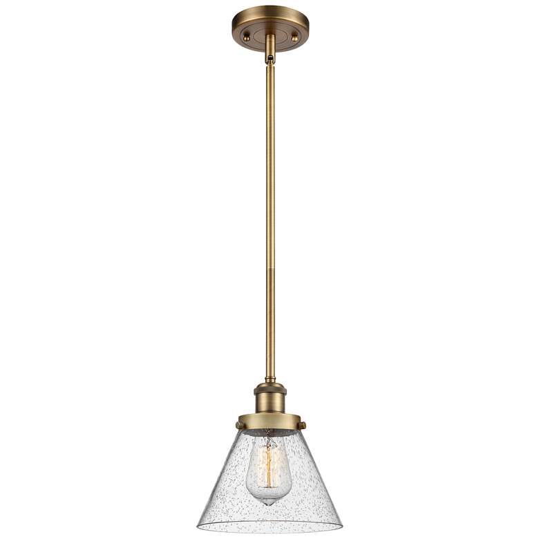 Image 1 Ballston Urban Cone 8" Brushed Brass Stemmed Mini Pendant w/ Seedy Sha