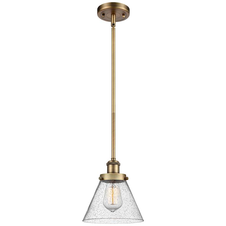 Image 1 Ballston Urban Cone 8 inch Brushed Brass Stemmed Mini Pendant w/ Seedy Sha