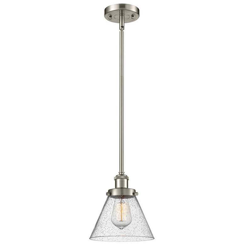 Image 1 Ballston Urban Cone 8" Brushed Nickel Stemmed Mini Pendant w/ Seedy Sh