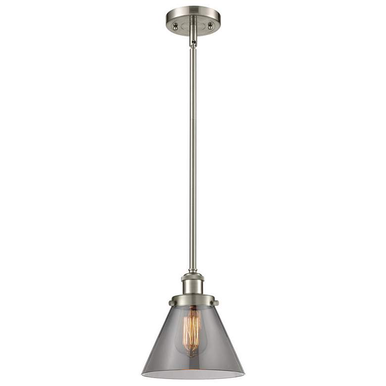Image 1 Ballston Urban Cone 8" Brushed Nickel Stemmed Mini Pendant w/ Smoke Sh