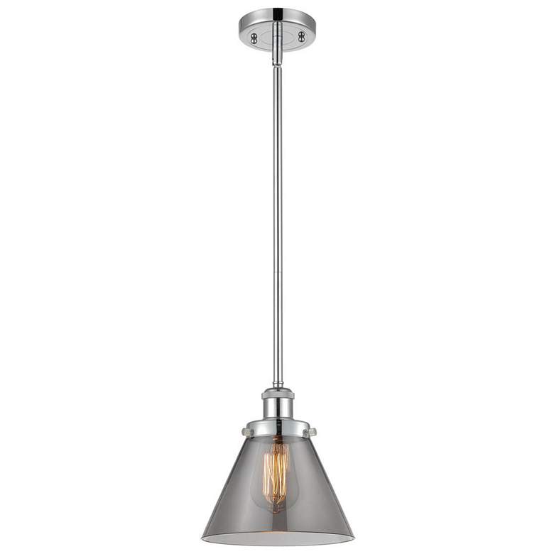 Image 1 Ballston Urban Cone 8" Chrome Stemmed Mini Pendant w/ Smoke Shade
